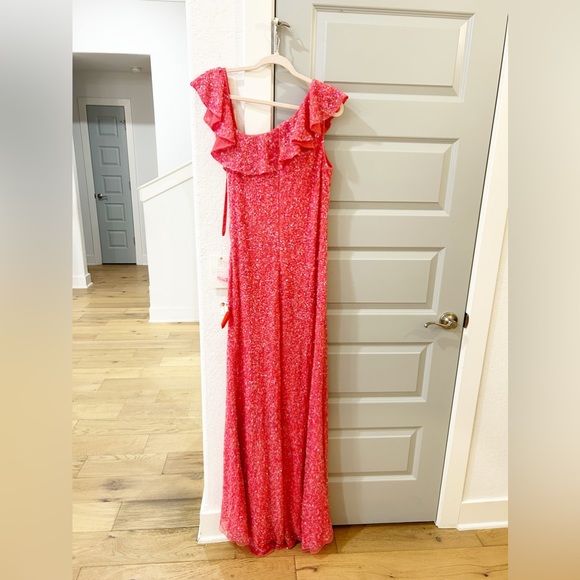 NWT Mac Duggal 5611 Sequin Drop Shoulder Gown Pink - Picture 3 of 9